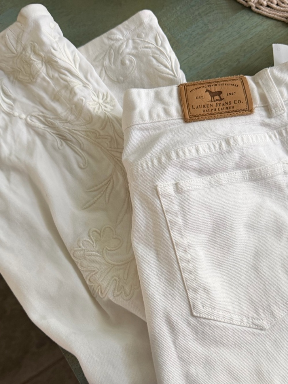 Ralph Lauren White Women's Jeans with Subtle Embroidery